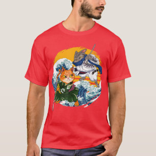 Japanese Samurai Ninja Cat Kawaii Cat Warrior Anim T-Shirt