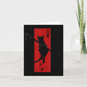 Japanese Samurai Ninja Cat Kawaii Tattoo Graphic  Card
