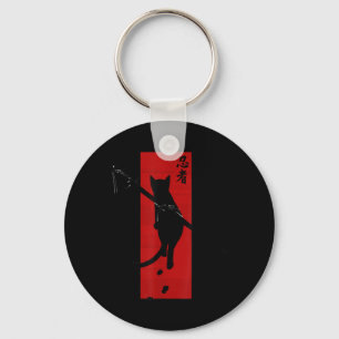 Japanese Samurai Ninja Cat Kawaii Tattoo Graphic Keychain