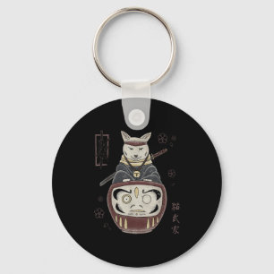 Japanese Samurai Ninja Cat On Daruma Traditional T Keychain