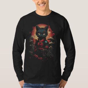 Japanese Samurai Ninja Cat Retro Tattoo Graphic 30 T-Shirt