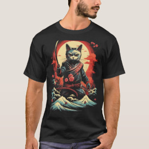 Japanese Samurai Ninja Cat Retro Tattoo Graphic 37 T-Shirt