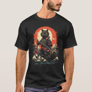 Japanese Samurai Ninja Cat Retro Tattoo Graphic # T-Shirt