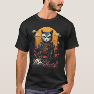 Japanese Samurai Ninja Cat Retro  Tattoo Graphic # T-Shirt