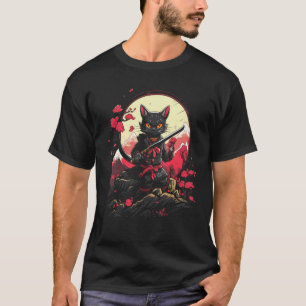 Japanese Samurai Ninja Cat Retro  Tattoo Graphic # T-Shirt