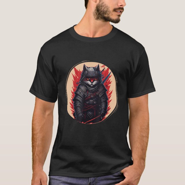   Japanese Samurai Ninja Cat T-Shirt (Front)