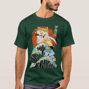 Japanese Samurai Ninja Cat The great wave Kanagawa T-Shirt
