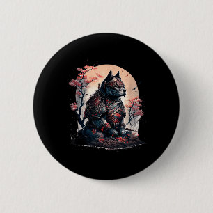 Japanese Samurai Ninja Dog Tattoo Graphic For Men  2 Inch Round Button