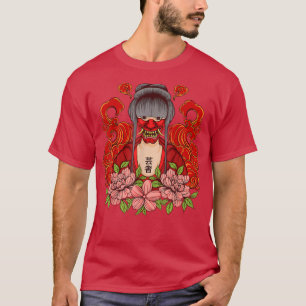 Japanese Samurai Oni Face Mask Anime Girl  (2) T-Shirt