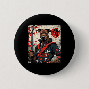 Japanese Samurai Pitbull Tattoo Kawaii Ukiyo-e Nin 2 Inch Round Button