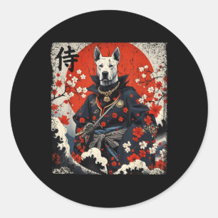 Japanese Samurai Pitbull Tattoo Kawaii Ukiyo-e Nin Classic Round Sticker