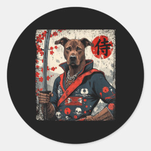 Japanese Samurai Pitbull Tattoo Kawaii Ukiyo-e Nin Classic Round Sticker