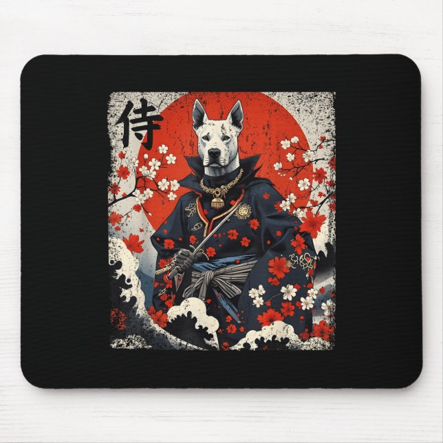Japanese Samurai Pitbull Tattoo Kawaii Ukiyo-e Nin Mouse Pad (Front)