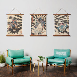 Japanese Samurai & Princess ukiyo e Hanging Tapestry