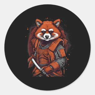 Japanese Samurai Red Panda Classic Round Sticker