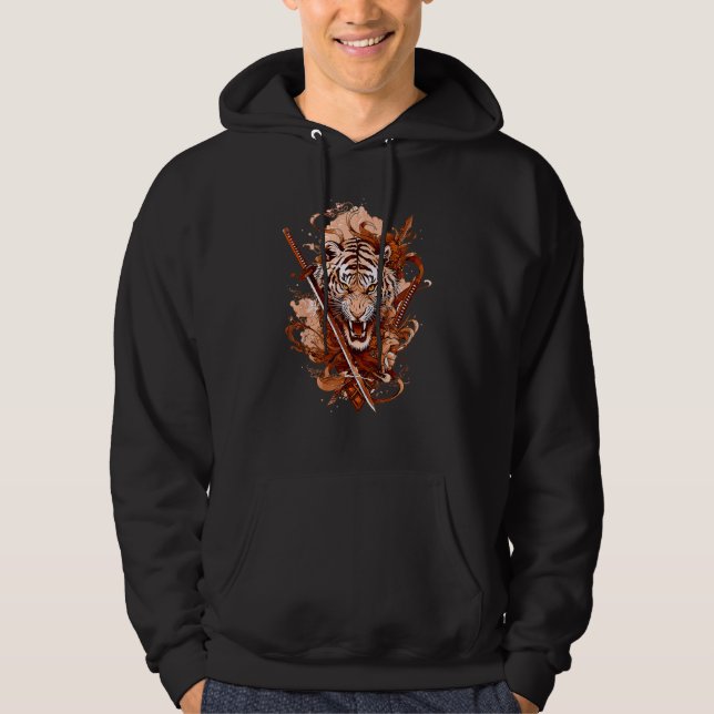 Japanese Samurai Ronin Sword Katana Japan Tiger Ta Hoodie (Front)