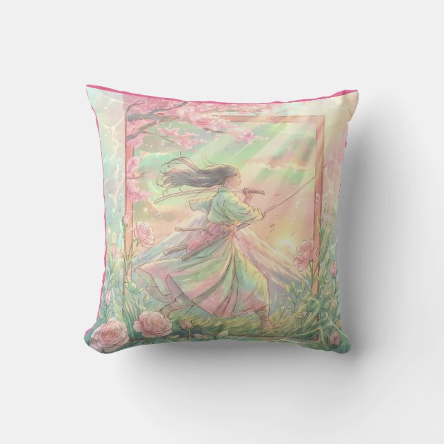 Japanese Samurai Sakura Pillow (Front)