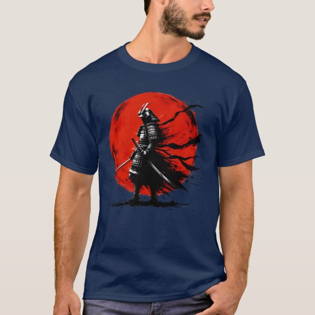 Japanese Samurai Silhouette Vintage Fighter Retro  T-Shirt (Front)