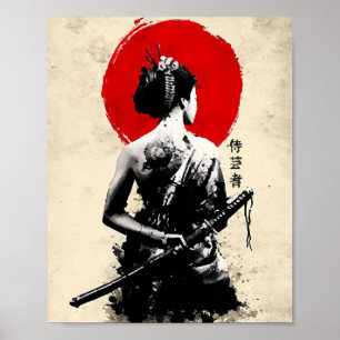 Japanese Samurai sword abstract poster