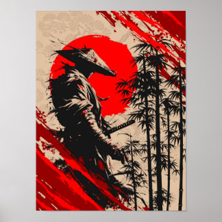 Japanese Samurai Warrior Ink Wash Poster