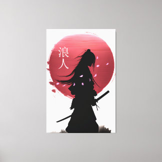 Japanese samurai warrior on red sun canvas print