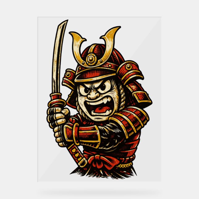 Japanese Samurai Warrior Red Armor Cartoon Art Acrylic Sign (Front)