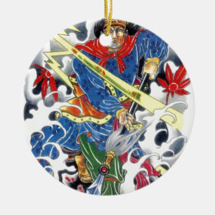 Japanese Samurai with Spear tattoo design Ceramic Ornament