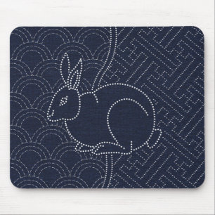 Japanese sashiko rabbit mouse pad