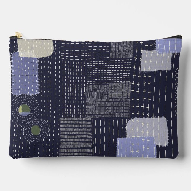 Japanese sashiko stiches resembling pattern accessory pouch (Front)