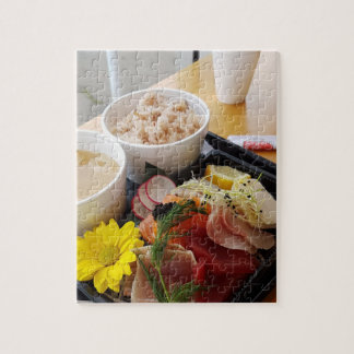 Japanese Sashimi Lunch Meal with Rice and Soup Jigsaw Puzzle