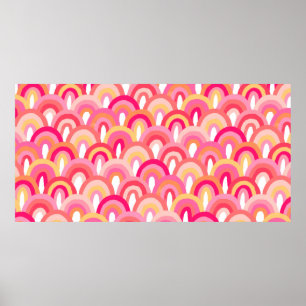 Japanese scallops seamless pattern, colourful rain poster