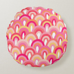 Japanese scallops seamless pattern, colourful rain round pillow