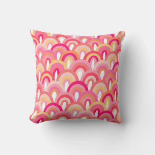 Japanese scallops seamless pattern, colourful rain throw pillow