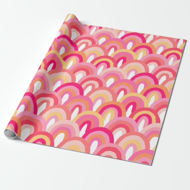 Japanese scallops seamless pattern, colourful rain wrapping paper (Unrolled)