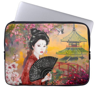 Japanese Scene With A Woman Laptop Sleeve