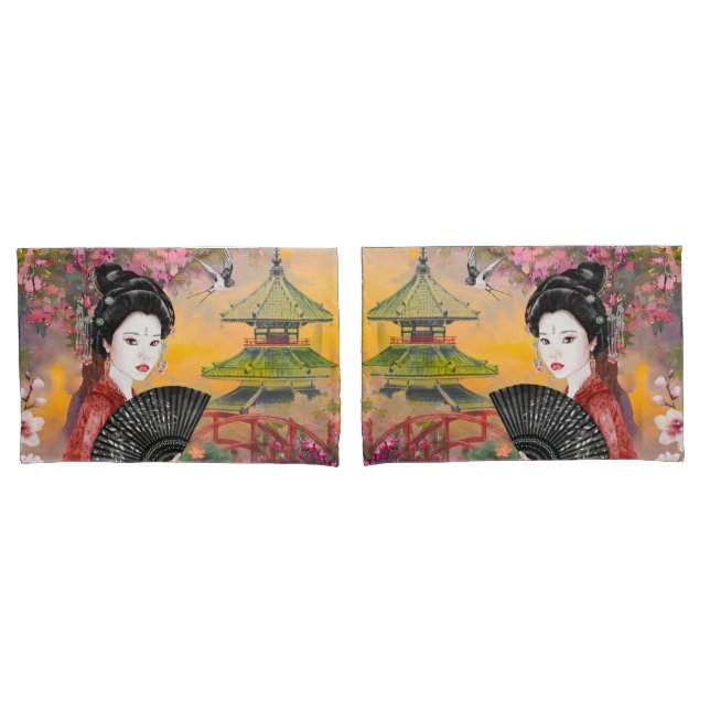 Japanese Scene With A Woman Pillowcase (Front-Set)