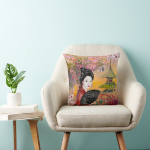 Japanese Scene With A Woman Throw Pillow