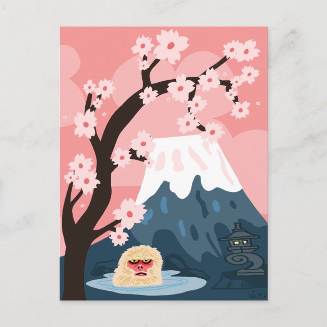 Japanese scene with snow monkey and Mount Fuji Postcard (Front)