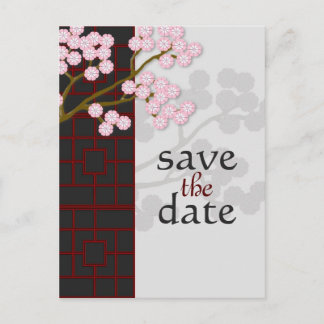 Japanese Screen and Blooms Save the Date Postcard