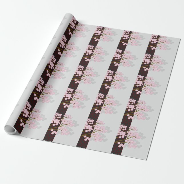 Japanese Screen and Pink Cherry Blossoms Gift Wrap (Unrolled)