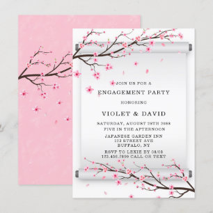 Japanese Scroll Cherry Blossom Engagement Party Invitation
