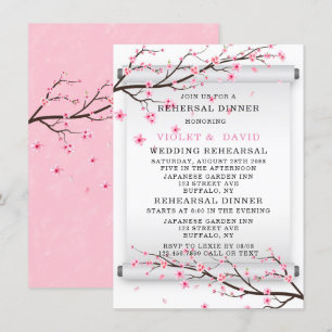 Japanese Scroll Cherry Blossom Rehearsal Dinner Invitation