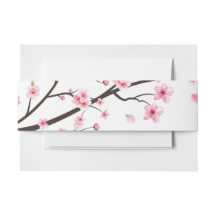 Japanese Scroll Cherry Blossom Wedding Invitation Belly Band