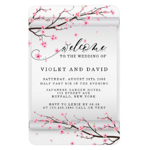 Japanese Scroll Cherry Blossom Wedding Invitation Magnet