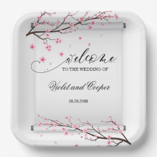 Japanese Scroll Cherry Blossom Wedding  Paper Plate