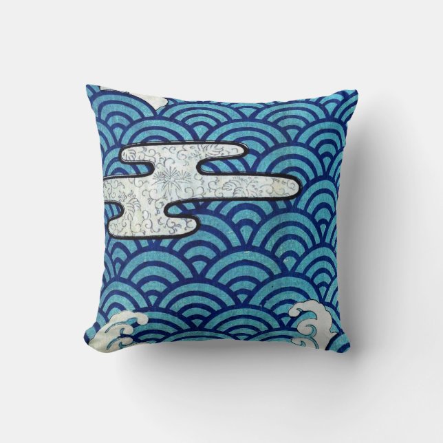 Japanese Sea and Clouds Throw Pillow (Front)