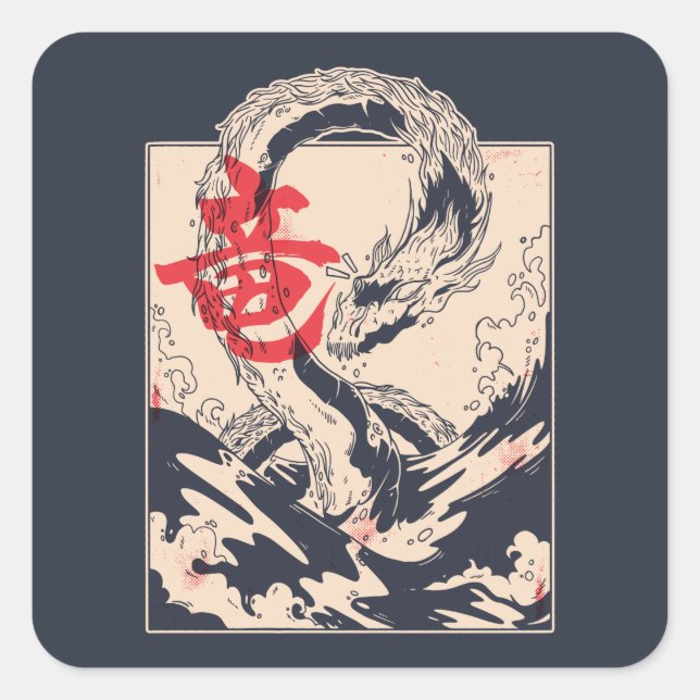 Japanese Sea Dragon Square Sticker (Front)