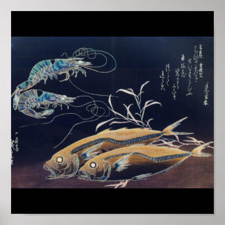 Japanese Sea Life Painting circa 1800's Poster