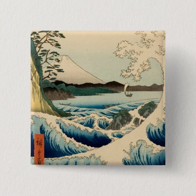 Japanese Sea of Satta Hiroshige Art  2 Inch Square Button (Front)