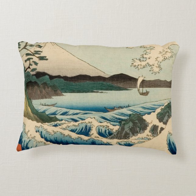Japanese Sea of Satta Hiroshige Art  Decorative Pillow (Back)